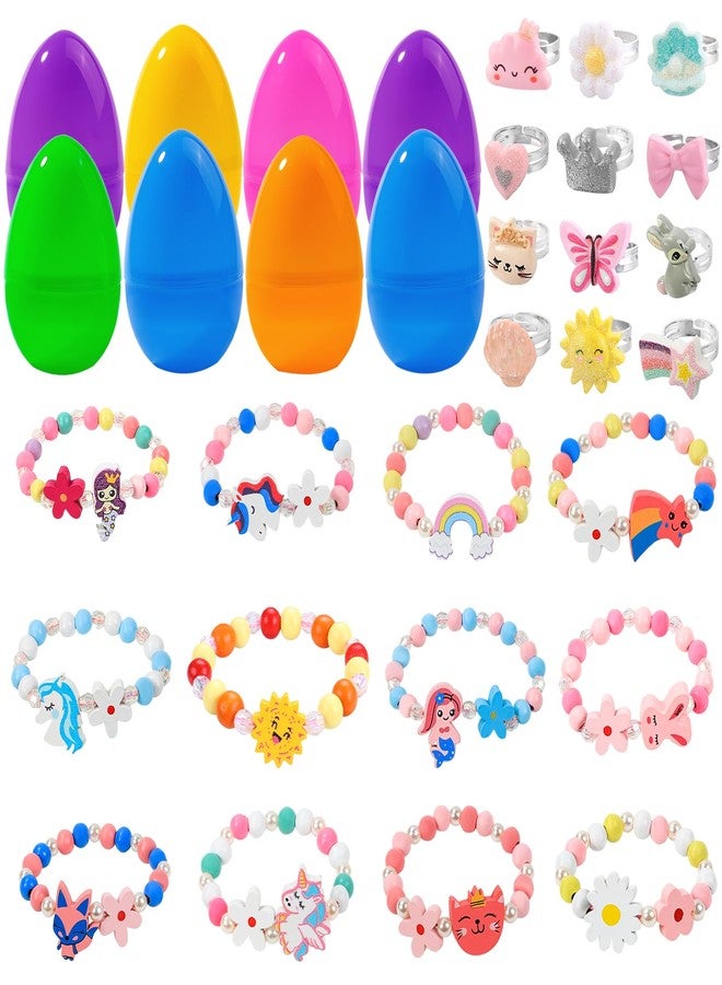 Vellibring 12 Pack Prefilled Easter Eggs with 24pcs Bracelets Rings Easter Basket Stuffers Egg Fillers for Girls Party Favors Kids Toddler Easter Presents - Image 1